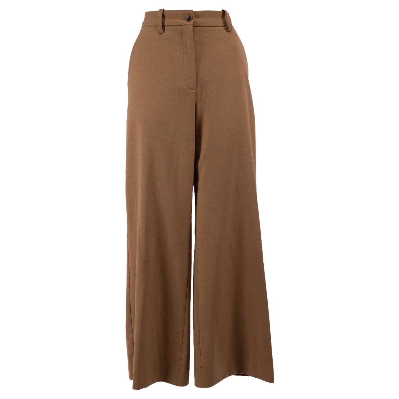 Maje Brown Wool Wide Leg Trousers Size L For Sale