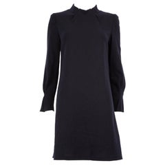 Vestido de manga larga de lana de cabra azul marino Talla M