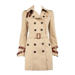 Burberry Beige Leather Trimmed Trench Coat Size M