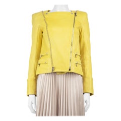 Balmain Yellow Leather Biker Jacket Size M