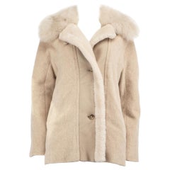 Reiss Beige Wool Shearling Trim Coat Size M