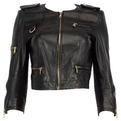 Alice + Olivia Black Collarless Leather Jacket Size XS