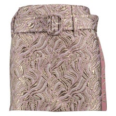 Prada Metallic Logo Jacquard Belted Mini Skirt Size S