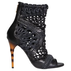 Balmain Sandali neri con tacco in bambù intrecciato Taglia IT 39