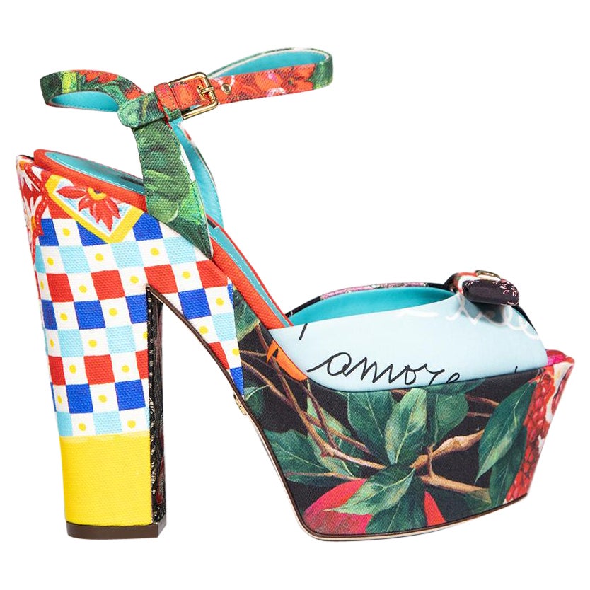 Dolce & Gabbana Patchwork Floral Platform Sandals Size IT 38