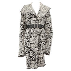 Céline Black & White Abstract Pattern Belted Coat Size M