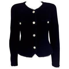 Chanel Boutique Black Wool Boucle Jacket W Signature Mother of Pearl ...