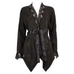 Etro Black Floral Jacquard Lace Trim Cardigan Size XS