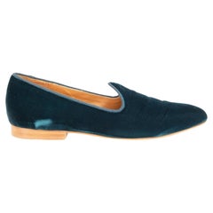 Le Monde Beryl Teal Blue Velvet Loafers Size IT 38.5