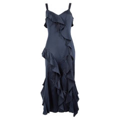 Cinq à Sept Navy Feather Ruffle Trim Midi Dress Size L