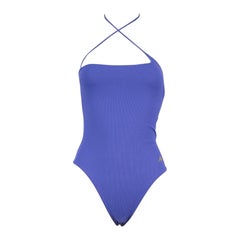 The Attico Blue Rib One Shoulder Swimsuit Size XS