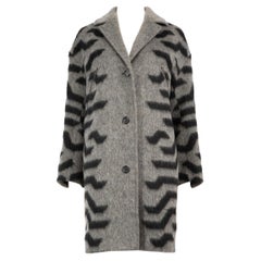 Kenzo Grauer Mid-Length-Mantel mit Tiger-Druck Größe XS