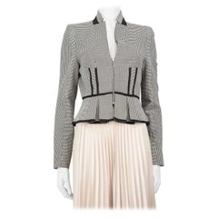 Amanda Wakeley Grauer plissierter Blazer mit Hahnentrittmuster Größe M