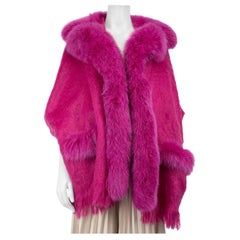 Jean Paul Gaultier Fuchsia Wool Fox Fur Trim Cape Size XS