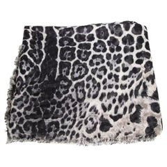 Saint Laurent Grey Leopard Print Scarf