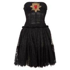 Dolce & Gabbana Black Lace Heart Crystal Dress Size XS