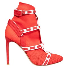 Valentino Garavani Red Rockstud Body-Tech Knit Ankle Boots Size IT 38