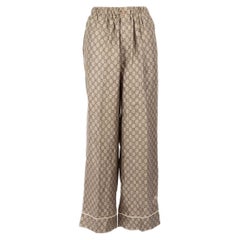 Gucci Brown Silk Supreme GG Wide Leg Trousers Size XS