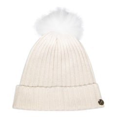 Yves Salomon Ecru Pom Pom Beanie