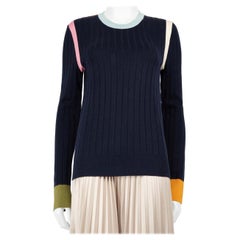Oscar de la Renta Navy Silk Knit Top Size M