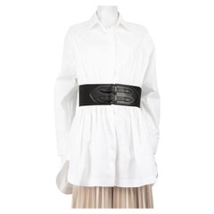 Azzedine Alaïa Camicia bianca con pannello a contrasto con cintura Taglia L.