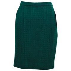 Vintage Chanel Boutique Forest Green Tweed Textured Pencil Skirt