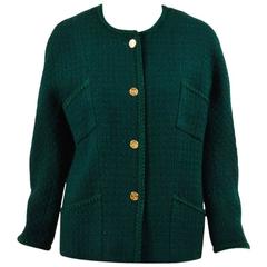 Vintage Chanel Boutique Dark Green & Gold Tone Tweed 'CC' Four Pocket Jacket