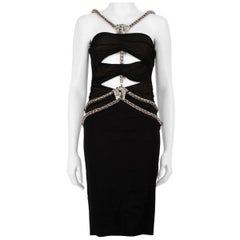 Versace Black Medusa Chain Ruched Mini Dress Size S