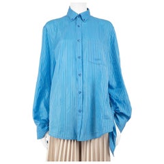 Balenciaga Blue Striped Knot Cuff Shirt Size XS