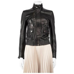 Dolce & Gabbana Black Crop Leather Biker Jacket Size XS