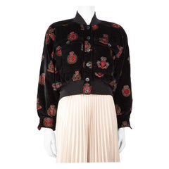 Escada Logo Printed Velvet Bomber Jacket Size M
