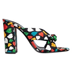 Saint Laurent Heart Jacquard Bianca Knot Detail Mules Size IT 40
