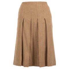 Miu Miu Brown Wool Houndstooth Pleated Skirt Size XS