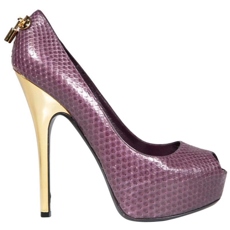 Louis Vuitton Purple Snakeskin Oh Really! Heels Size IT 38.5 For Sale