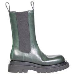 Bottega Veneta Green Leather Lug Chelsea Boots Size IT 38