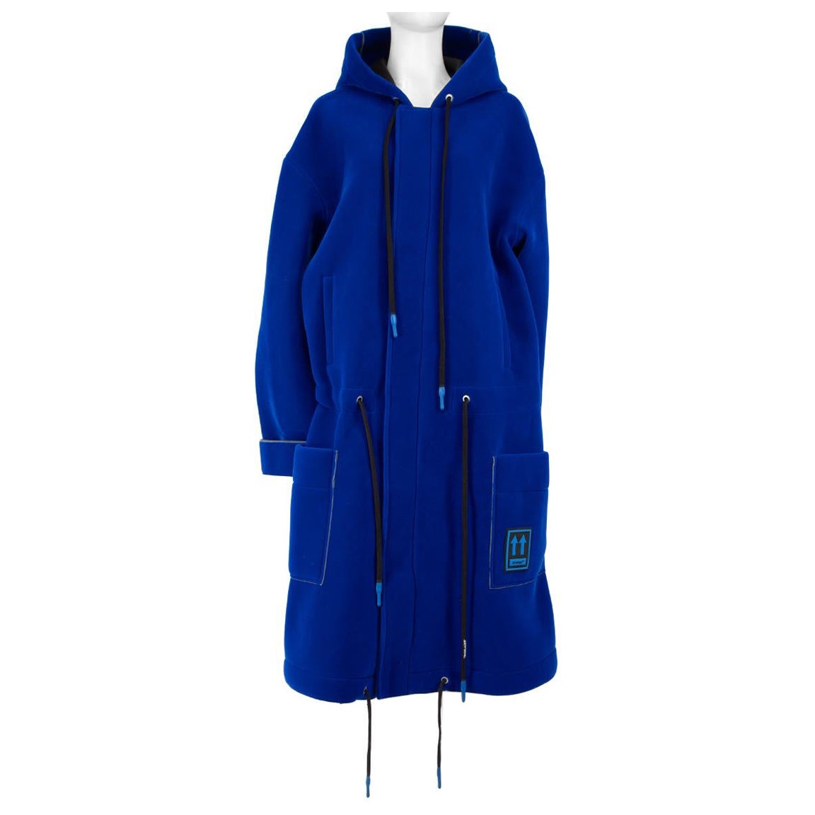 Off-White Cobalt Blue Neoprene Lined Velvet Parka Size S For Sale