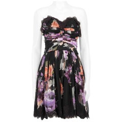 Dolce & Gabbana Floral Silk Lace Strapless Dress Size M