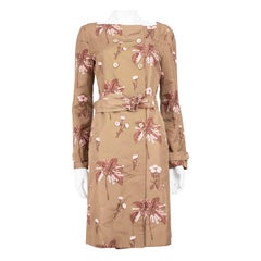 Prada Brown Silk Floral Print Belted Coat Size M