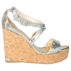 Jimmy Choo Snake Embossed Leather Wedge Sandals Size IT 39