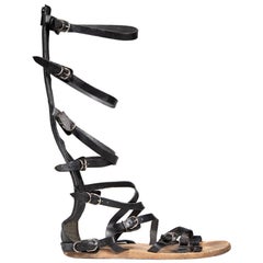 Balenciaga Black Leather Gladiator Flat Sandals Size IT 39