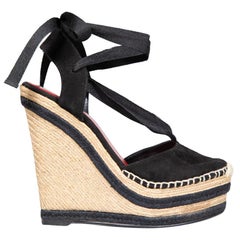 Gucci Black Suede Espadrilles Platform Wedges Size IT 38.5