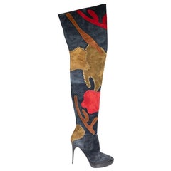 Burberry Patchwork Suede Thigh High Boots Size IT 37