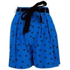 Valentino Garavani Blue Silk Heart Print Shorts Size XXS