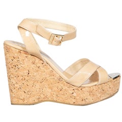 Jimmy Choo Beige Lack Portia Kork Heel Keilschuhe Größe IT 37,5