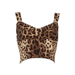 Dolce & Gabbana Brown Silk Leopard Corset Top Size XS