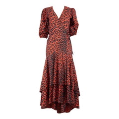 Ganni - Vestito midi con volant arancione taglia XS