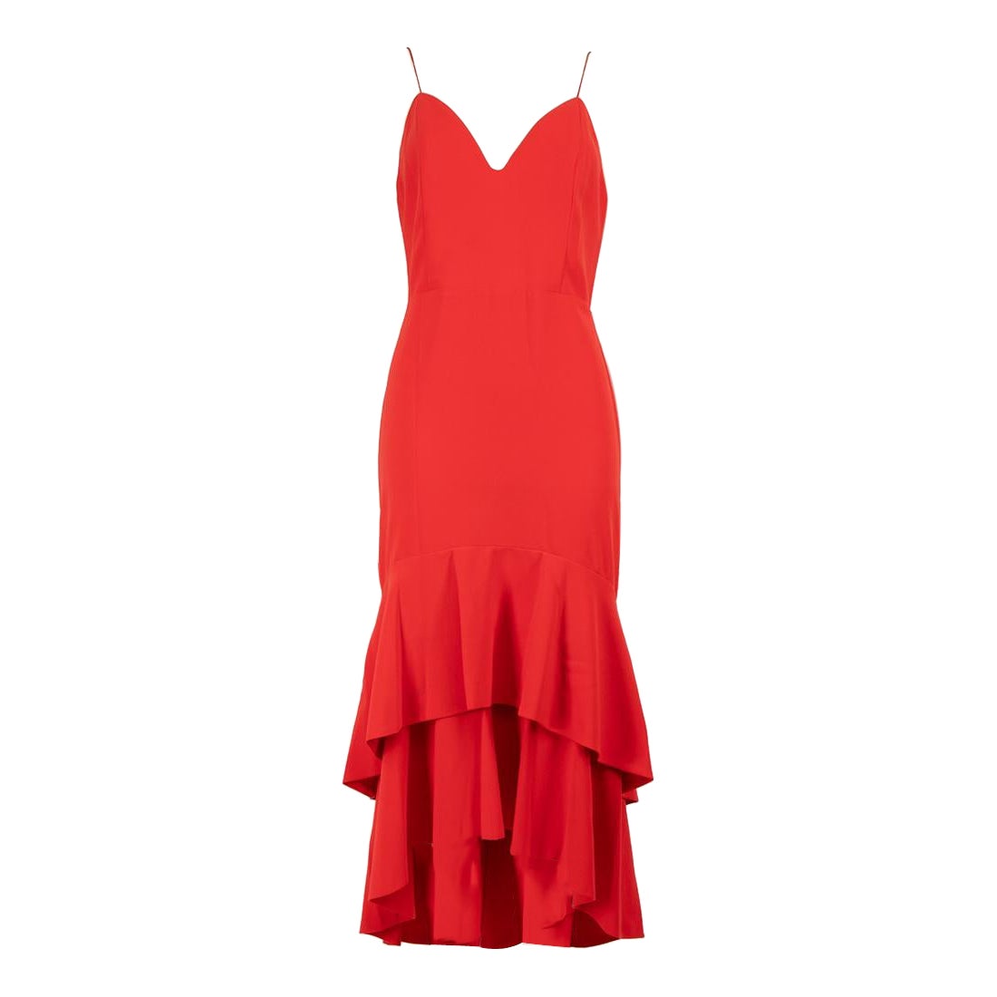 Alice + Olivia Red Tiered Skirt Midi Dress Size L For Sale