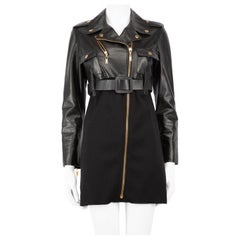 Louis Vuitton Black Leather Biker Jacket Mini Dress Size XS