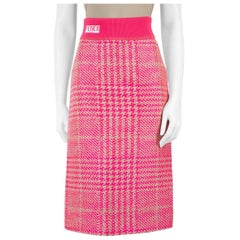 Fendi Pink Logo Houndstooth Pattern Midi Skirt Size XS