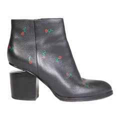 Alexander Wang Black Leather Rose Ankle Boots Size IT 37.5